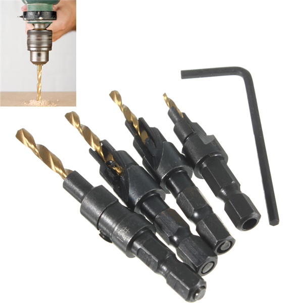 

4pcs HSS Countersink Drill Bit Set Woodworking Counter Bore Screw Tool #6 #8 #10 #12